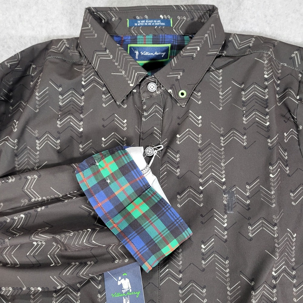 William Murray Club Herringbone Long Sleeve Button Up Shirt Mens Small‎ Charcoal